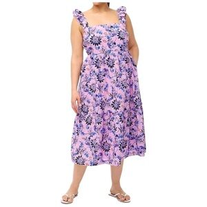 J. Crew Factory Squareneck Midi Dress 16 Lilac Navy Floral Tiered